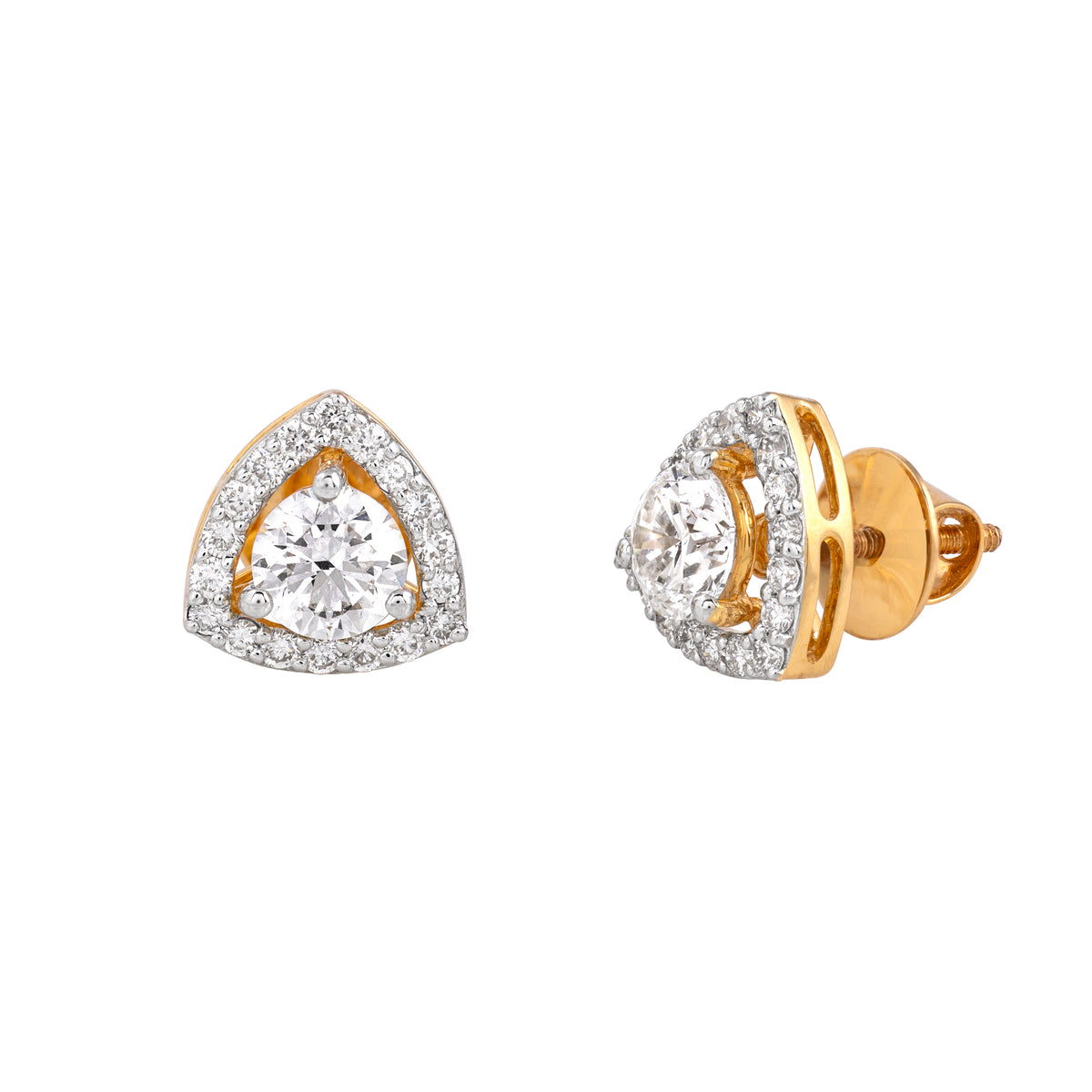 EVERLUME JEWELS triangular lab grown diamond stud earrings in yellow gold