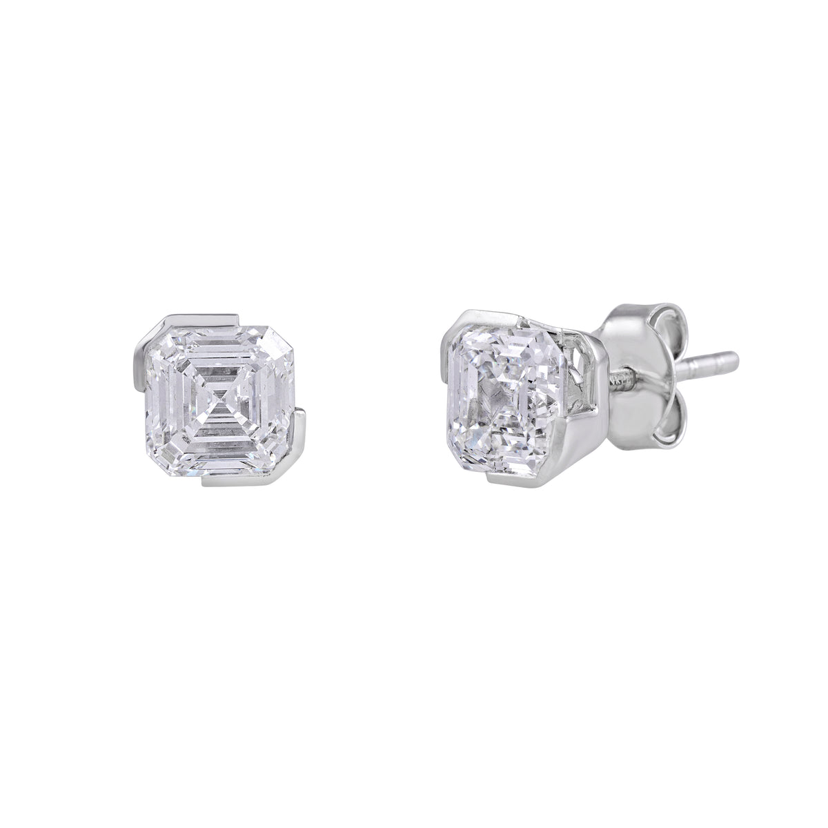 Everlume Jewels emerald cut lab grown diamond stud earrings in white gold