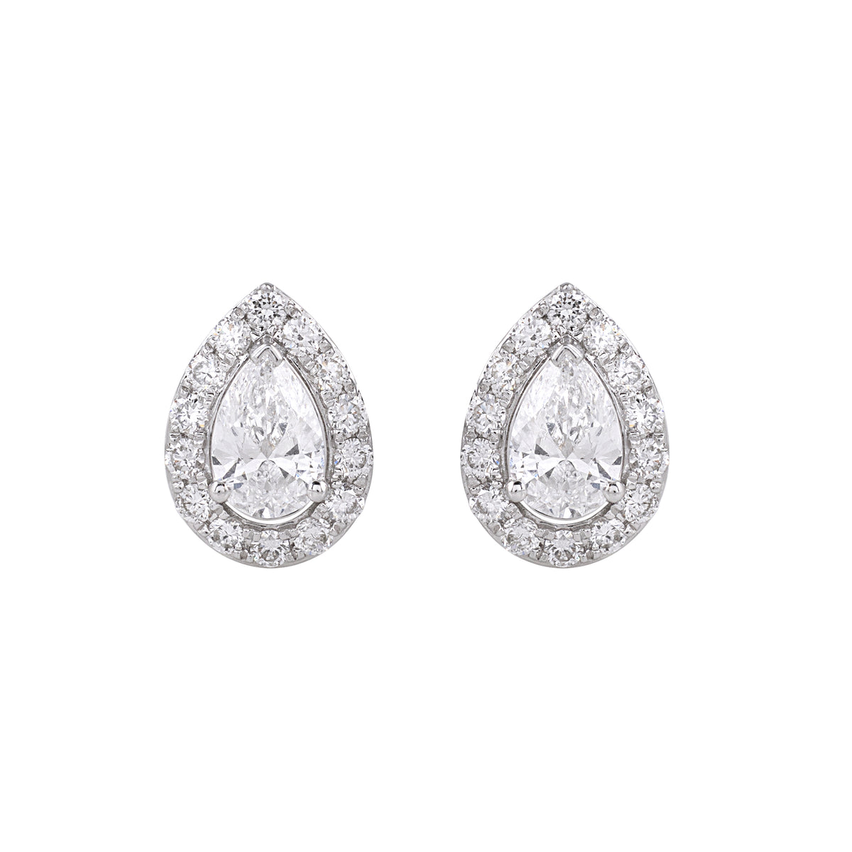 Pear-shaped Diamond Halo Stud Earrings