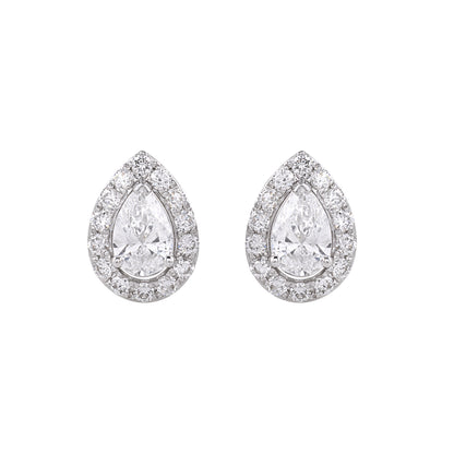 Pear-shaped Diamond Halo Stud Earrings