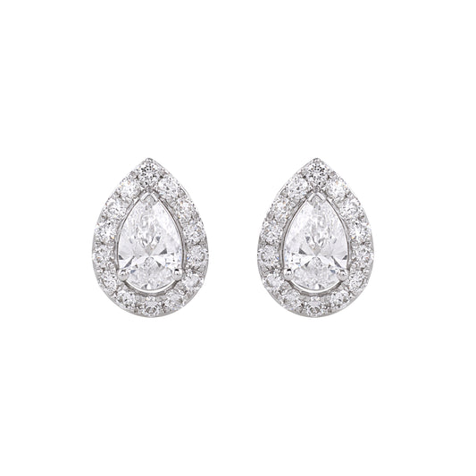 Pear-shaped Diamond Halo Stud Earrings