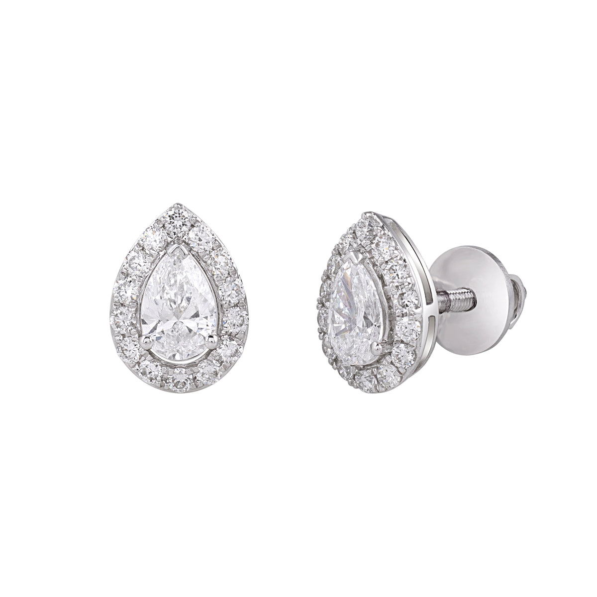 Pear-shaped Diamond Halo Stud Earrings