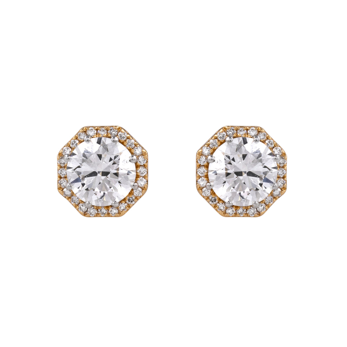2.5 Carats Round Octagonal Diamond Stud Earrings