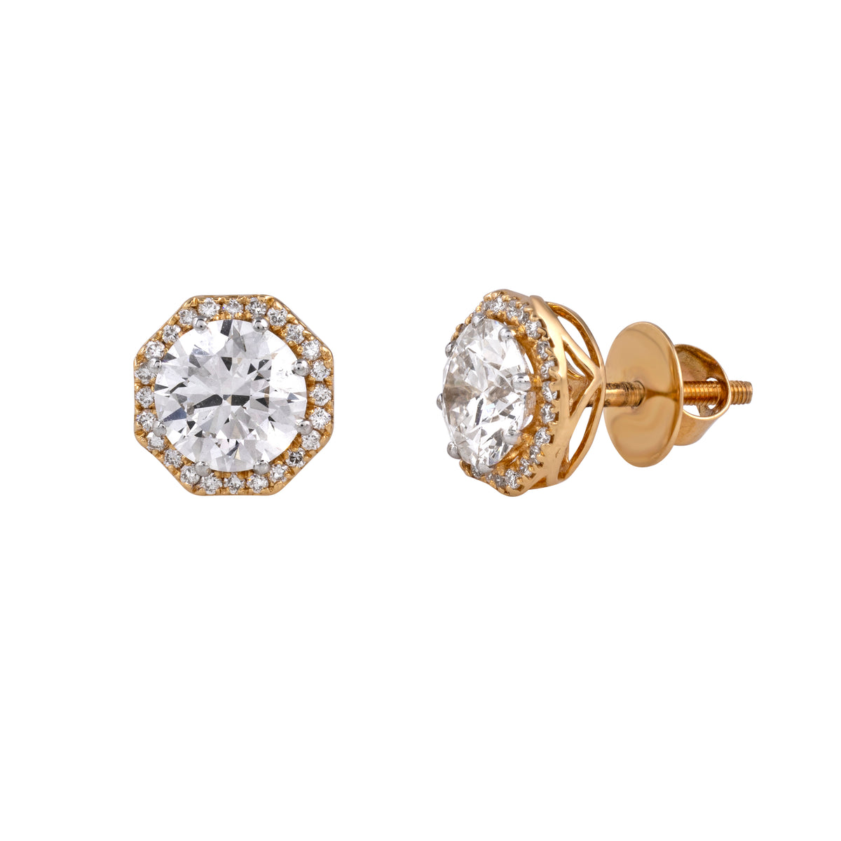 2.5 Carats Round Octagonal Diamond Stud Earrings