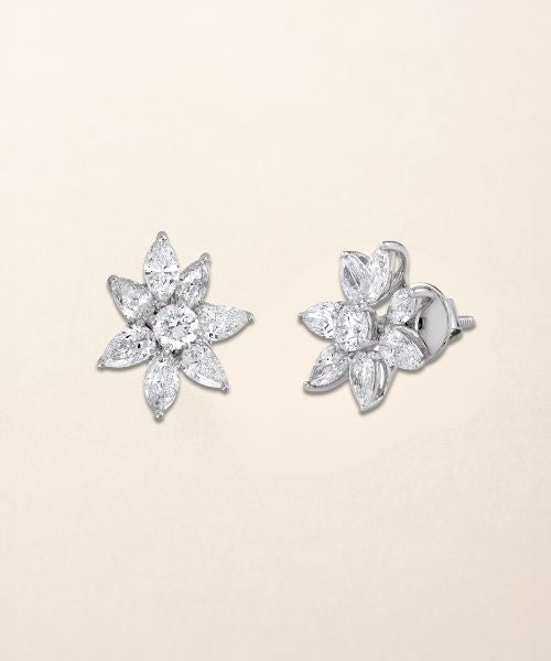 Lab grown diamond flower stud earrings in white gold