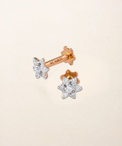 Rose gold star-shaped stud earrings featuring lab grown diamonds