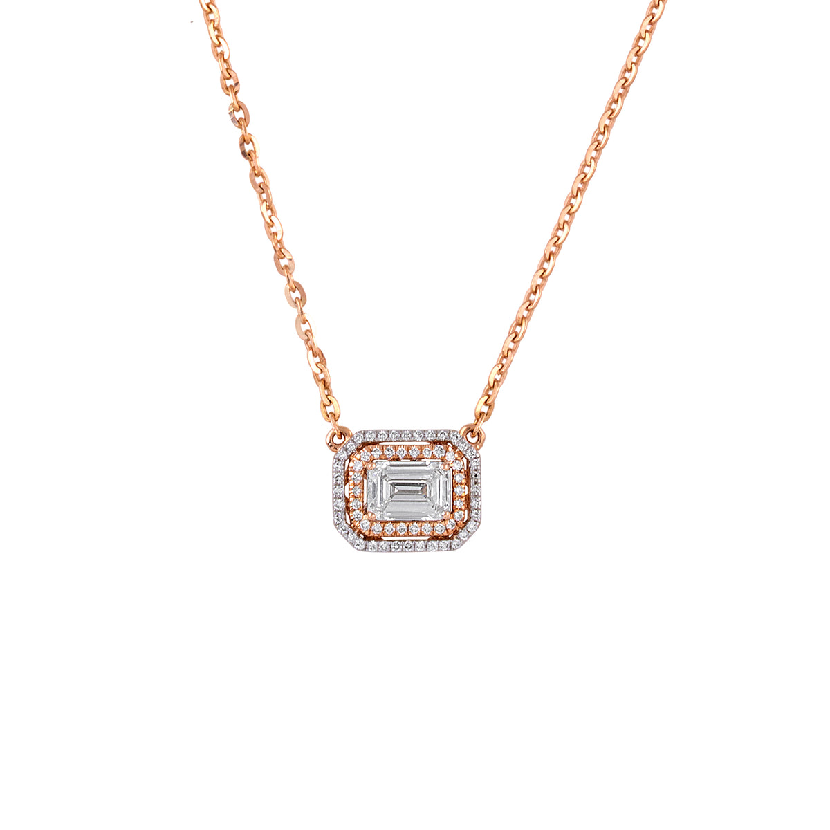 emerald-cut halo pendant - view 2