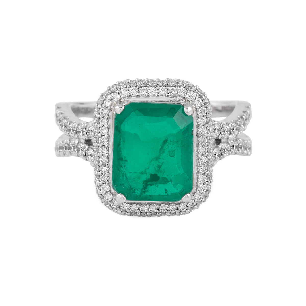 emerald double halo ring - view 1