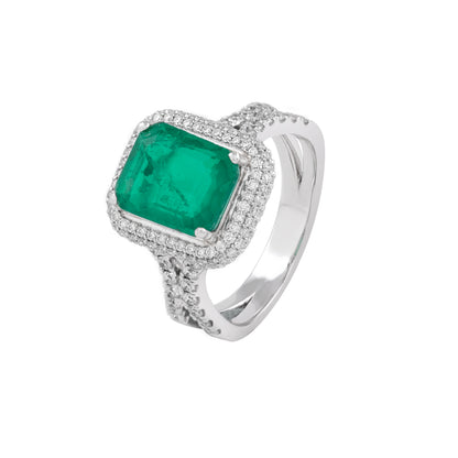 emerald double halo ring - view 2