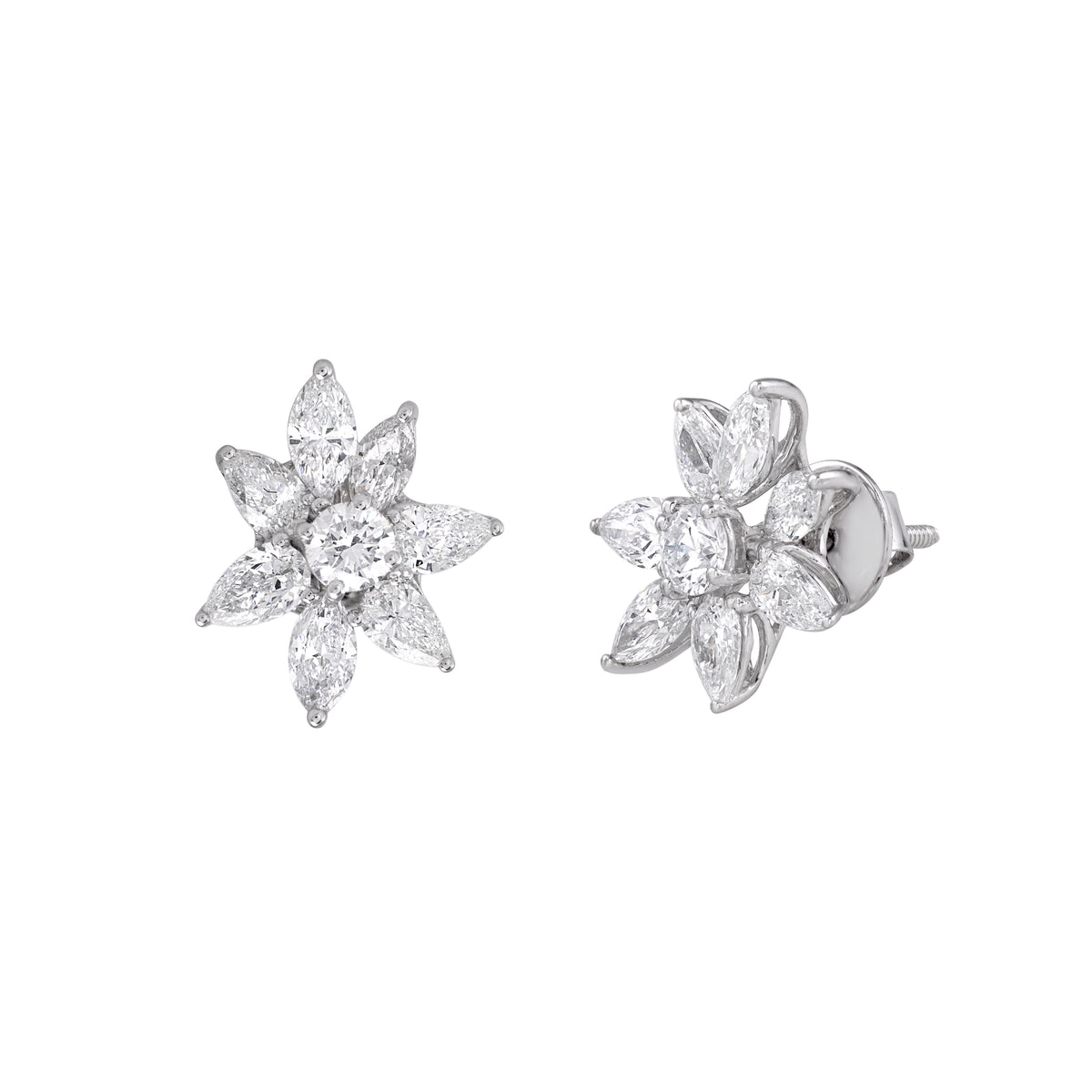 EVERLUME JEWELS floral cluster diamond earrings featuring marquise and round cut diamonds
