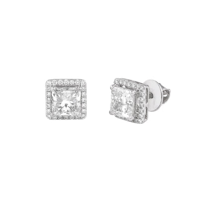 EVERLUME JEWELS princess cut halo 3.04 carat lab grown diamond earrings in white gold