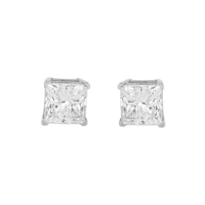 Princess cut 4.1 carat lab grown diamond stud earrings by EVERLUME JEWELS