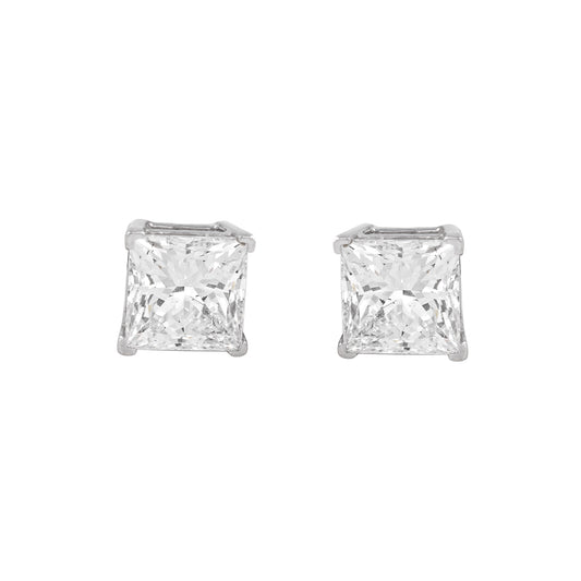 Princess cut 4.1 carat lab grown diamond stud earrings by EVERLUME JEWELS