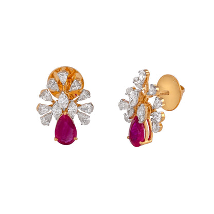 Floral ruby and lab grown diamond stud earrings by EVERLUME JEWELS