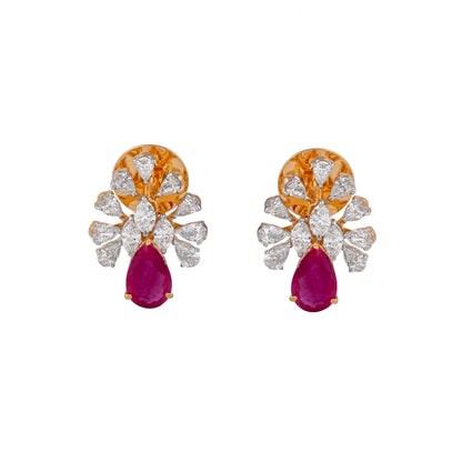 Floral Ruby Diamond Studs by EVERLUME JEWELS featuring teardrop rubies and diamond petals