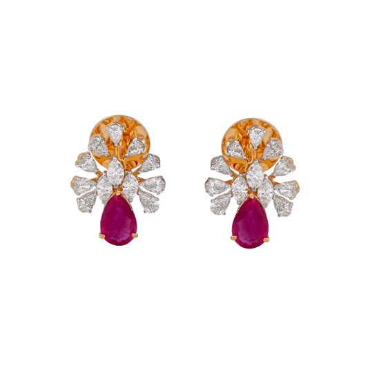 Floral Ruby Diamond Studs by EVERLUME JEWELS featuring teardrop rubies and diamond petals