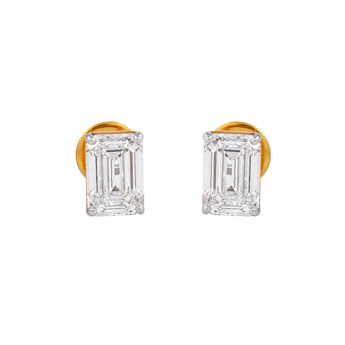 Emerald cut 4.02 carat lab grown diamond stud earrings by EVERLUME JEWELS