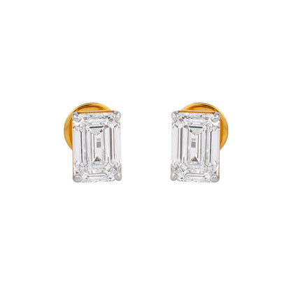 Emerald cut 4.02 carat lab grown diamond stud earrings by EVERLUME JEWELS