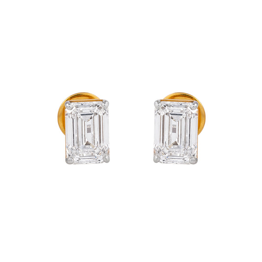 Emerald cut 4.02 carat lab grown diamond stud earrings by EVERLUME JEWELS