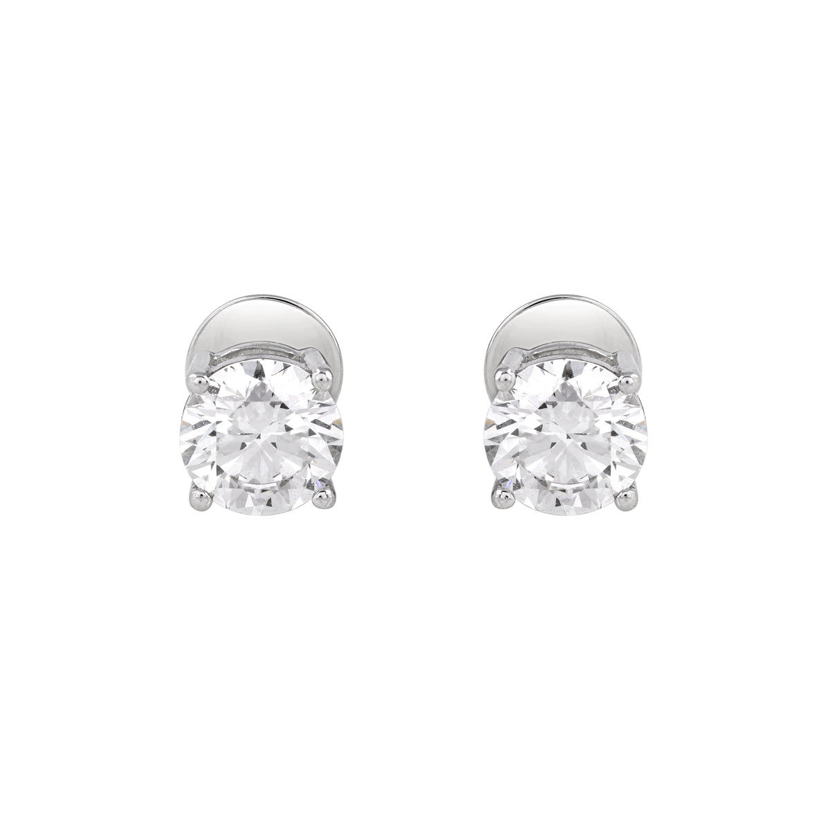 Pair of round 2.6 carat lab grown diamond stud earrings by EVERLUME JEWELS