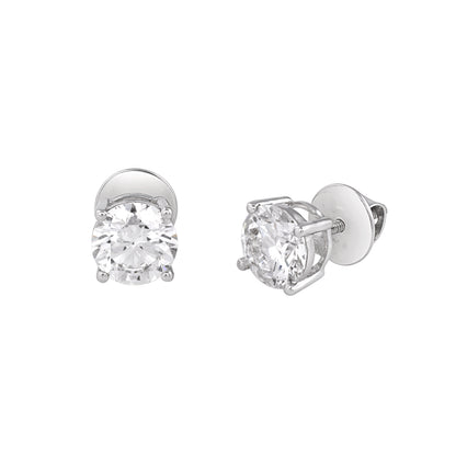 Pair of Round 2.6 Carat Diamond Stud Earrings by EVERLUME JEWELS