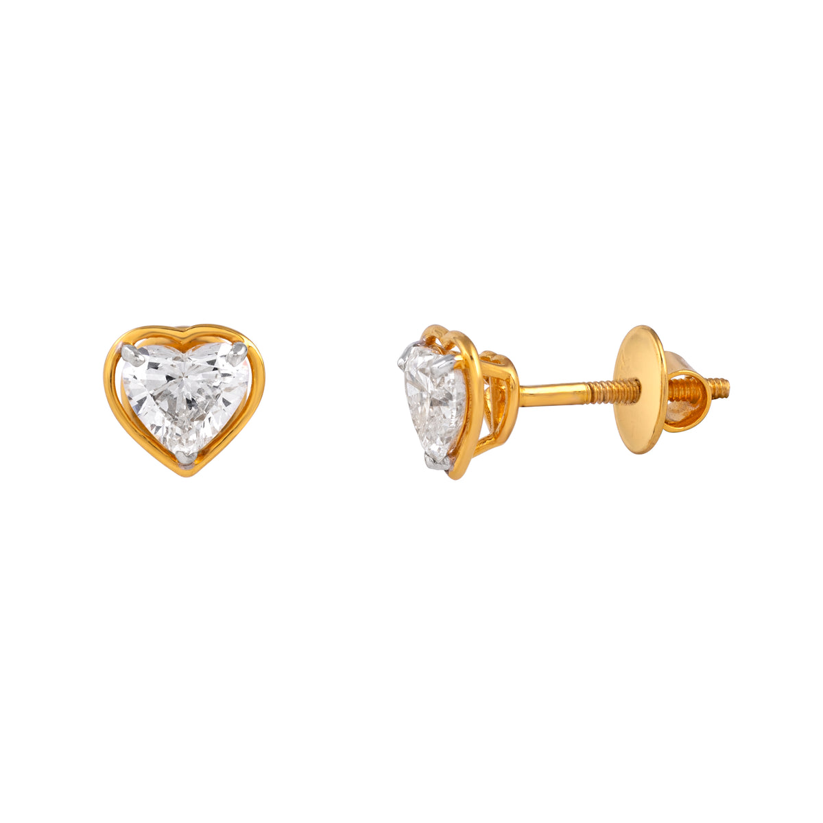 Heart Shape 1.14 Carat Lab Grown Diamond Earrings in Yellow Gold by EVERLUME JEWELS