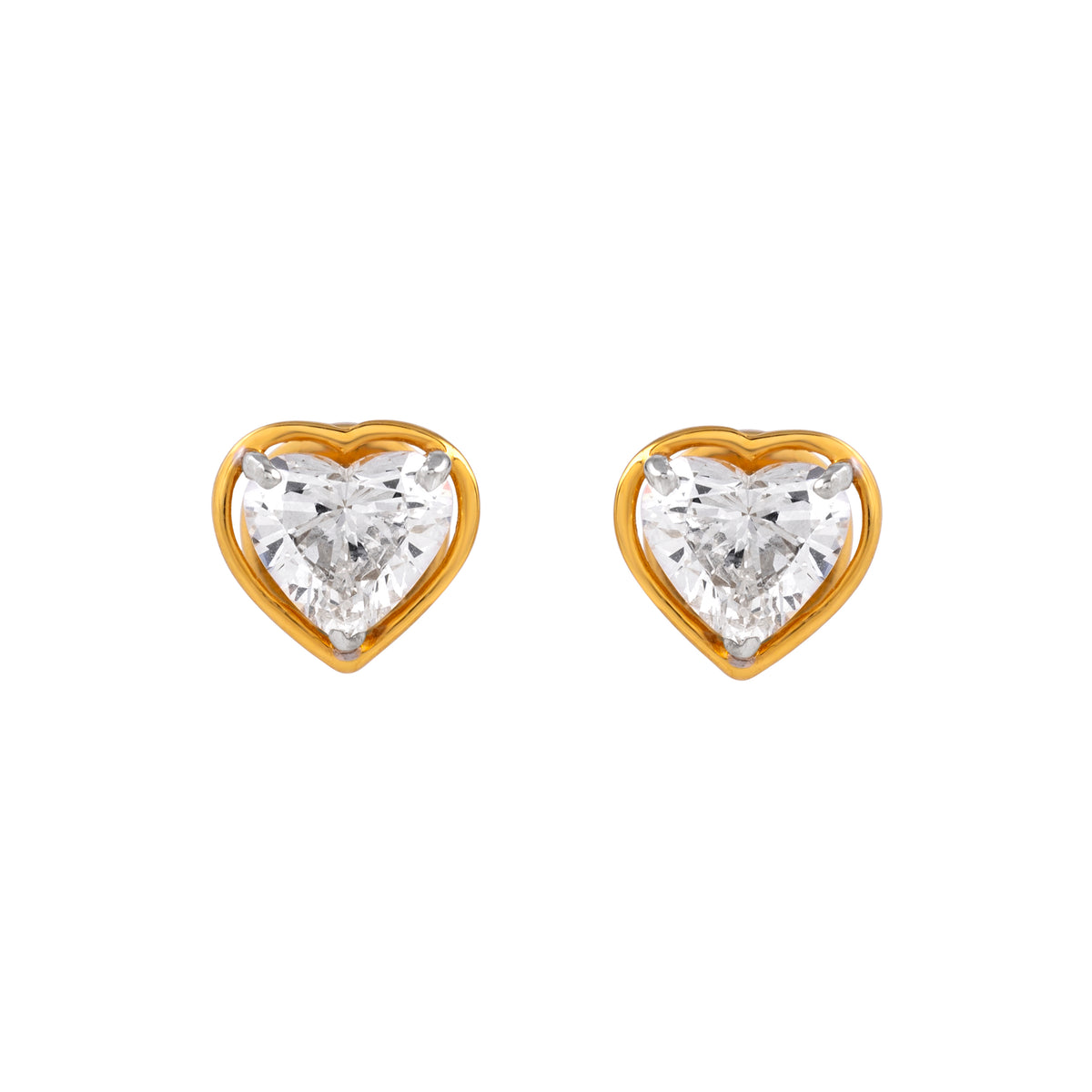 Heart shape 1.14 carat lab grown diamond earrings in gold setting by EVERLUME JEWELS