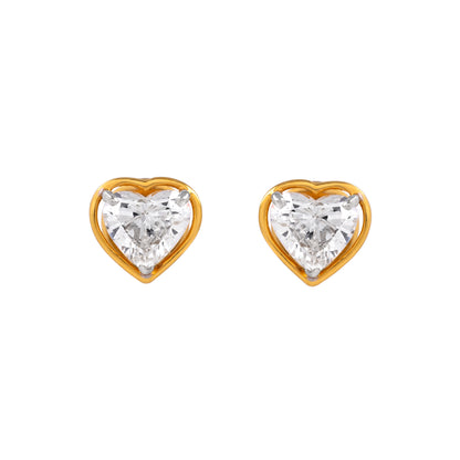 Heart shape 1.14 carat lab grown diamond earrings in gold setting by EVERLUME JEWELS