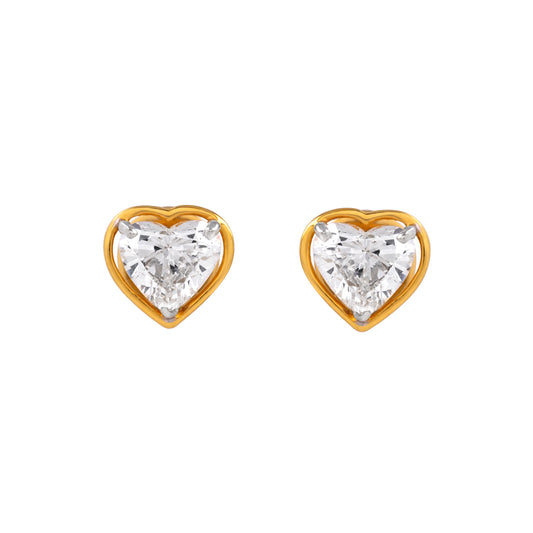 Heart shape 1.14 carat lab grown diamond earrings in gold setting by EVERLUME JEWELS