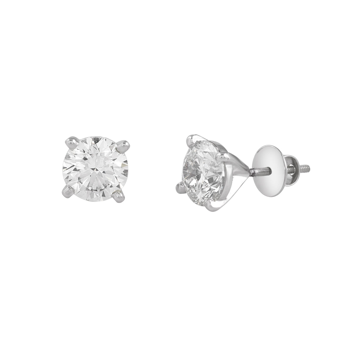 Pair of Round 5.02 Carat Diamond Stud Earrings by EVERLUME JEWELS