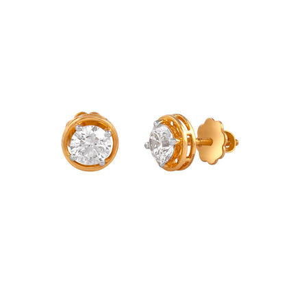 Round 1.57 Carat Diamond Stud Earrings in Yellow Gold by EVERLUME JEWELS