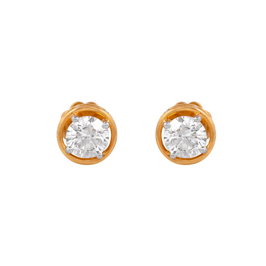 Pair of round 1.57 carat lab grown diamond stud earrings in yellow gold settings by EVERLUME JEWELS