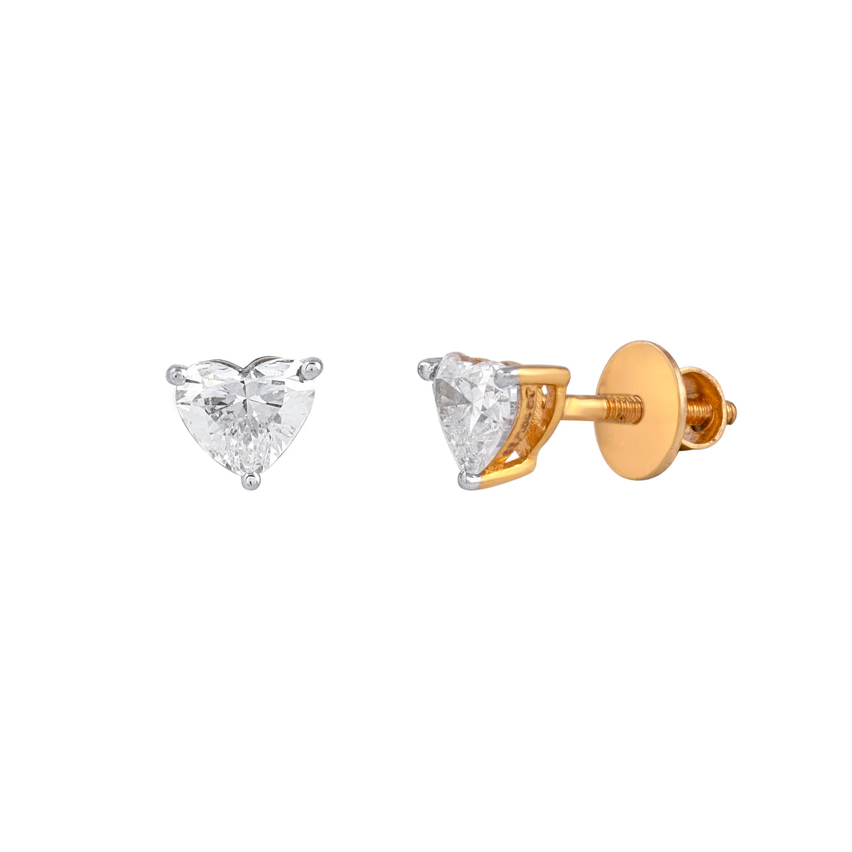 Heart 1.04 Carat Diamond Stud Earrings by EVERLUME JEWELS in yellow gold settings