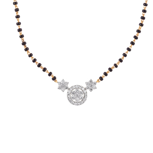 Everlume Jewels Floral Halo Pendant Diamond Mangalsutra with black beads