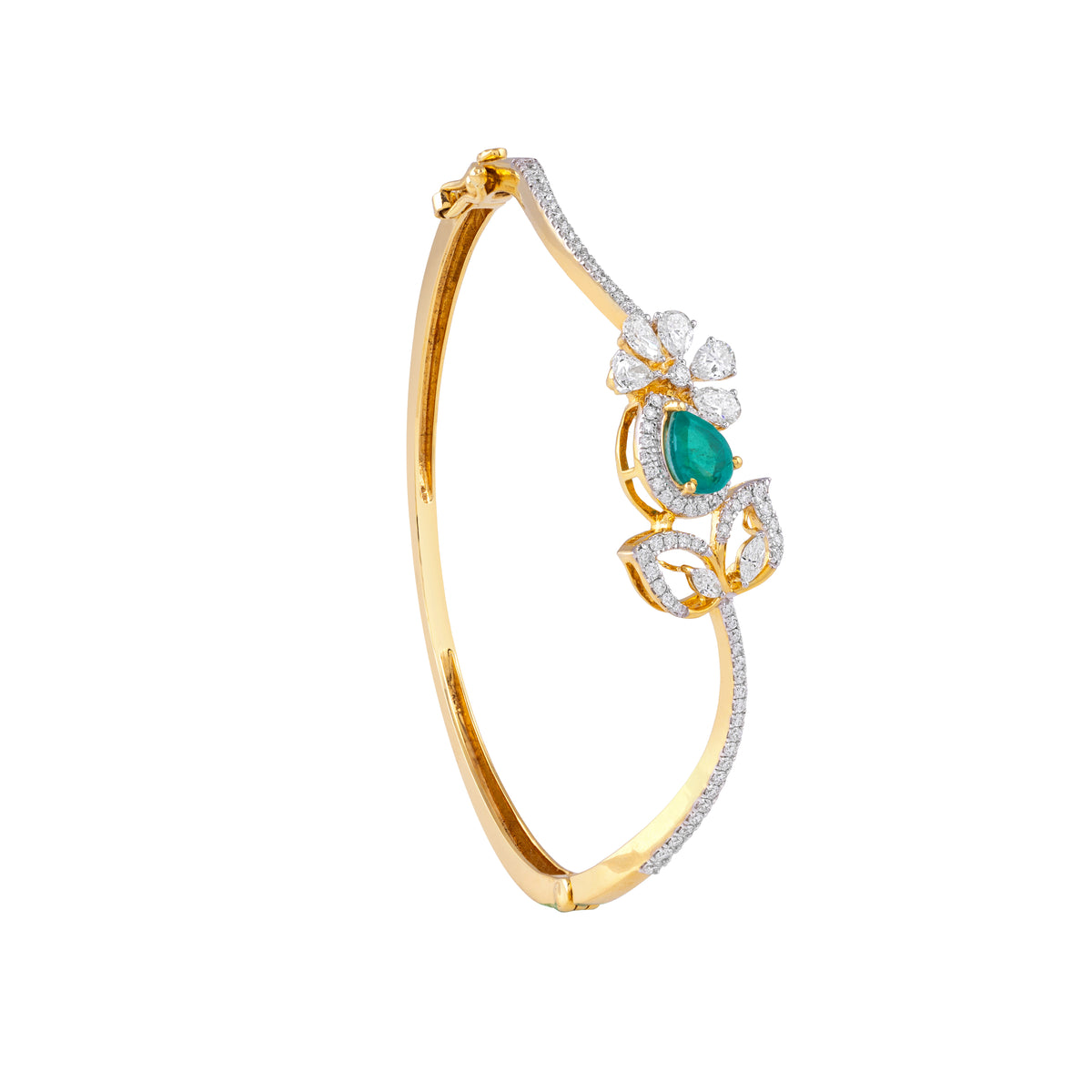 Everlume Jewels emerald and lab grown diamond floral gold bangle