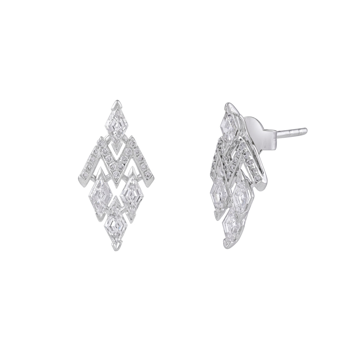 Everlume Jewels geometric diamond stud earrings in white gold