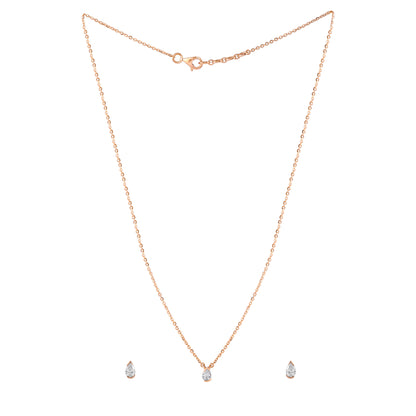 Everlume Jewels pear shaped diamond pendant and earring set in rose gold