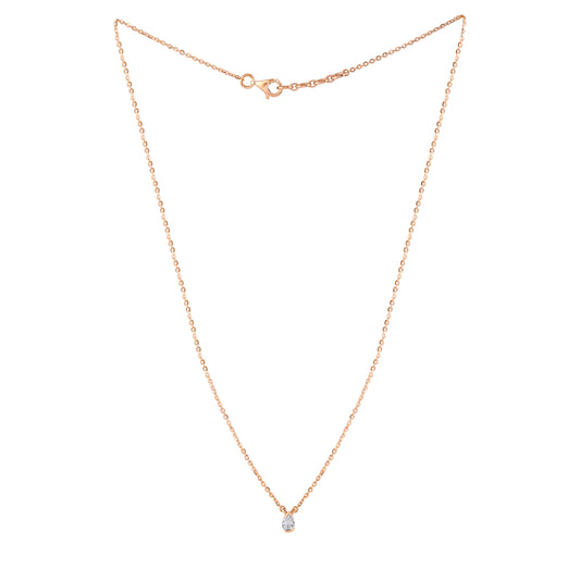 Everlume Jewels pear shaped diamond pendant on a rose gold chain