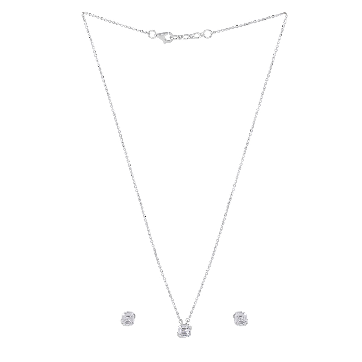 Minimalist geometric lab grown diamond pendant and stud earrings set by EVERLUME JEWELS