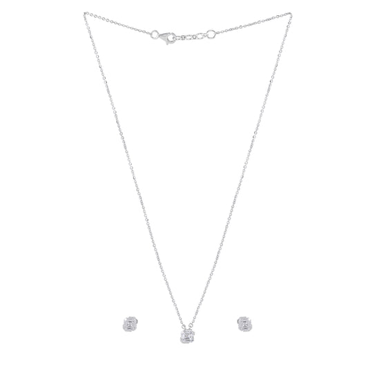 Minimalist geometric lab grown diamond pendant and stud earrings set by EVERLUME JEWELS