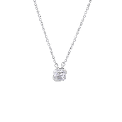 Minimalist square-cut lab grown diamond pendant on a silver chain by EVERLUME JEWELS