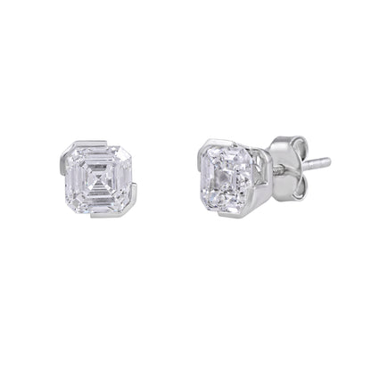 Everlume Jewels emerald cut lab grown diamond stud earrings in white gold