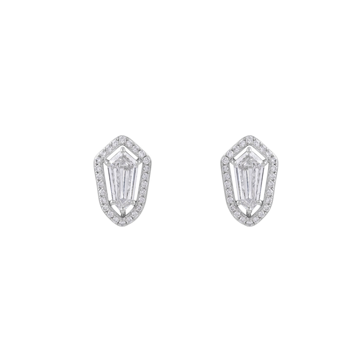 Everlume Jewels shield cut halo diamond stud earrings