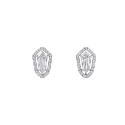 Everlume Jewels shield cut halo diamond stud earrings