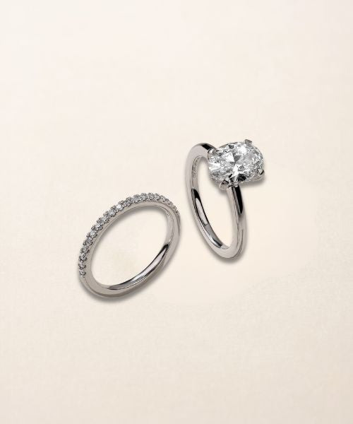 Lab grown diamond engagement ring with solitaire stone and matching eternity band
